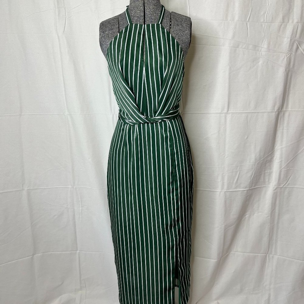 House of Harlow Milo Midi Dress Green Pinstripe